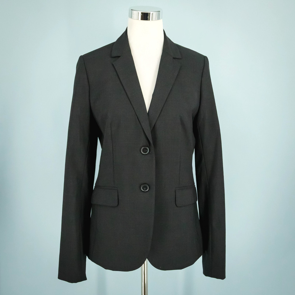 J. Crew Size 8T Tall Dark Gray Collared Button Front Wool Blend Blazer Jacket